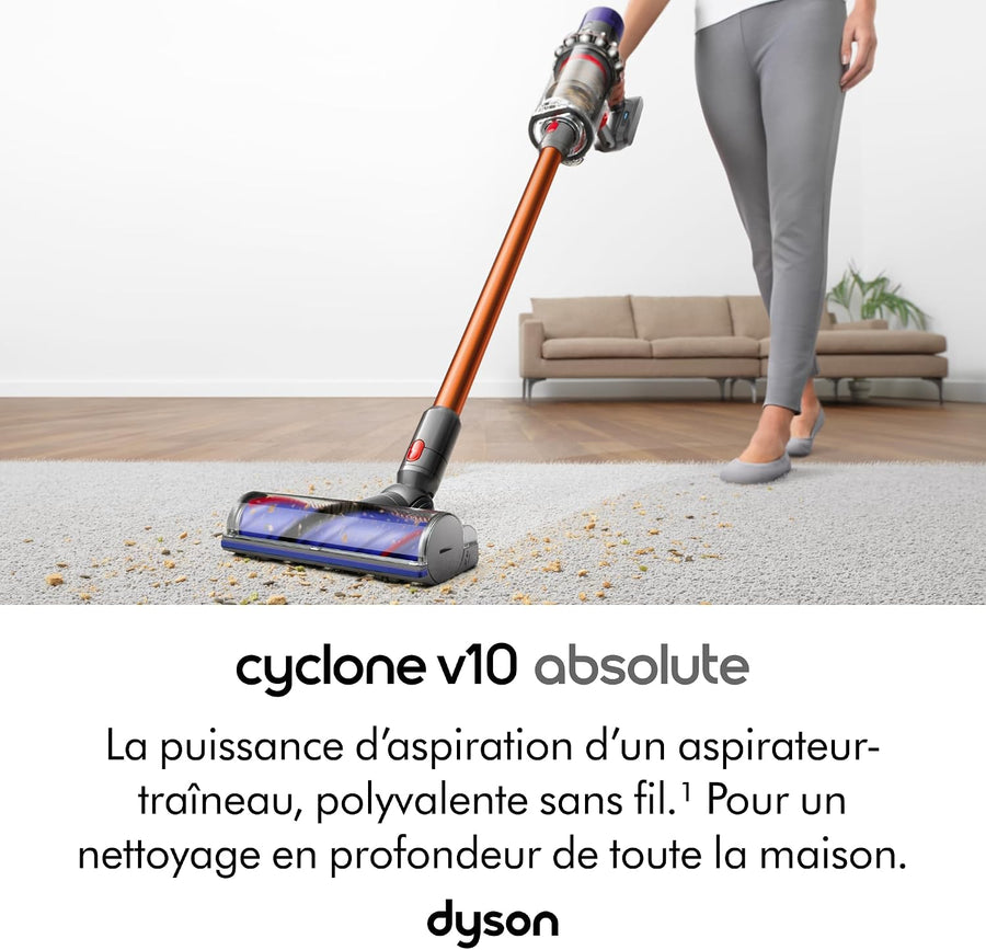 Dyson Cyclone V10 Absolute aspirateur sans Fil, 150 Airwatts, 60 Min d’autonomie – Technologie Anti-emmêlement, Brosse Fluffy pour sols durs