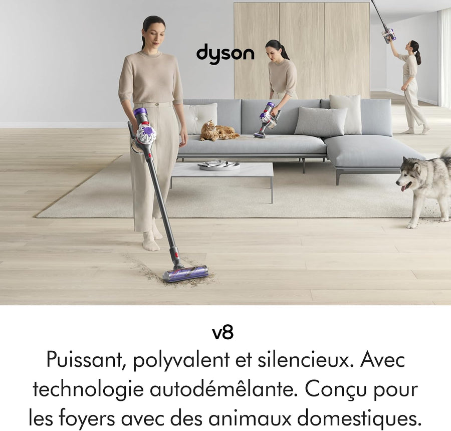 Dyson V8 Advanced Aspirateur sans Fil, 130 AW, Jusqu’à 40 Min d’autonomie, Brosse Motorbar Anti-enchevêtrement
