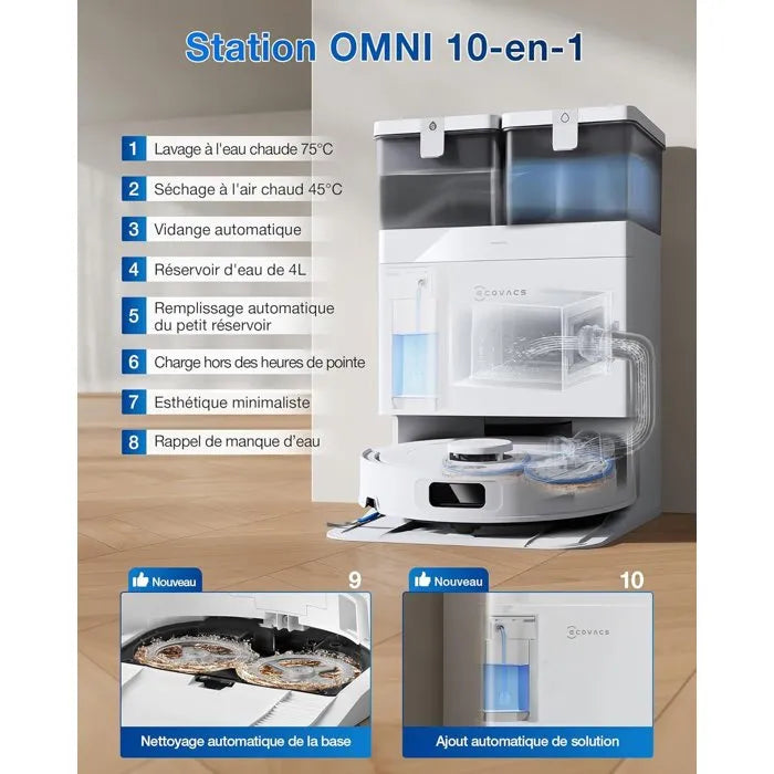 ECOVACS T30C Omni GEN2 - Aspirateur Robot Laveur avec Station - 25000Pa - Lavage à l'eau Chaude 75℃ - Serpillière OZMO Turbo 2.0