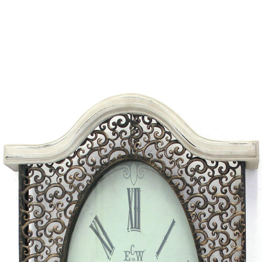 20" x 31" scalloped wall clock with ornate details, white, from Casagear Home