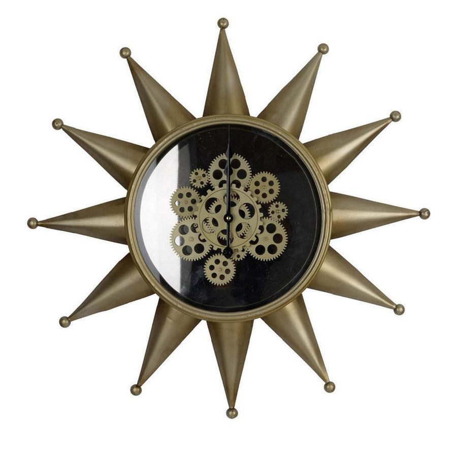 28-Inch Circular Wall Clock with a Sun-Shaped Frame in Rich Brown and Bold Jet Black by Casagear Home