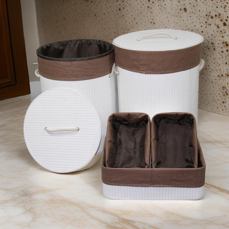 Casagear Home 5-Piece Handwoven Basket and Tray Set, Green and White Checkered Design