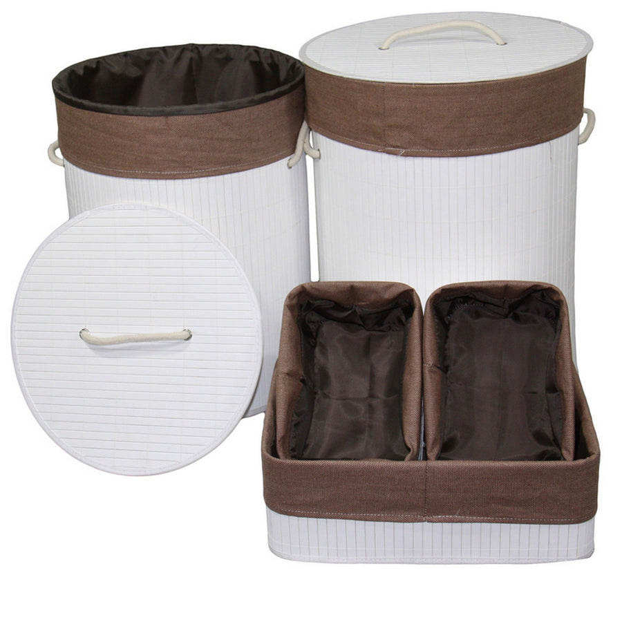 Casagear Home 5-Piece Handwoven Basket and Tray Set, Green and White Checkered Design