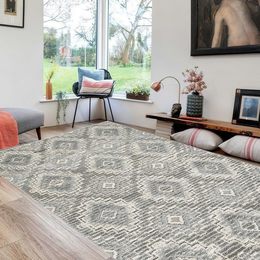 Ashley Bony Area Rug, 5 x 7, Cream and Sage Striped Pattern, Soft Pile