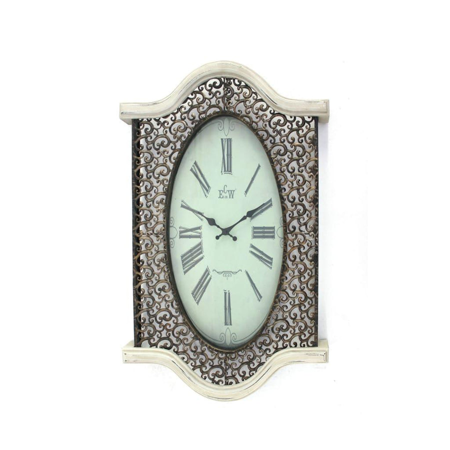 20" x 31" scalloped wall clock with ornate details, white, from Casagear Home
