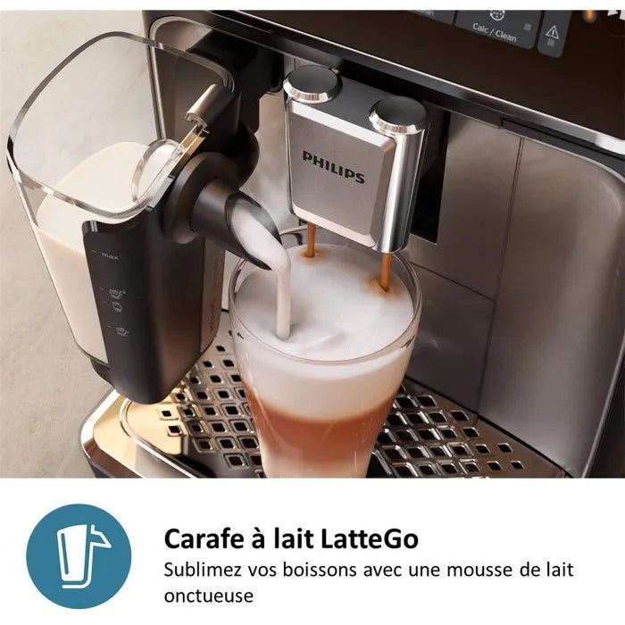 Machine à café expresso broyeur - PHILIPS - EP2339/40 - Série 2300 - LatteGo - 4 recettes - Broyage silencieux - Noir panthère