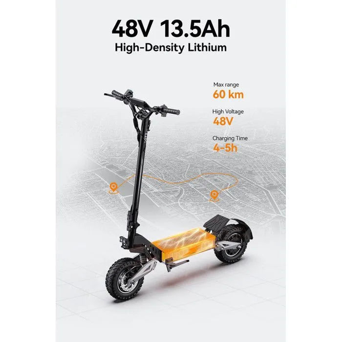 OOTD T10 - Trottinette électrique pliable - Moteur 900 W - Batterie 48 V 13,5 Ah - Roues de 11 pouces - Autonomie de 60 km - Noir