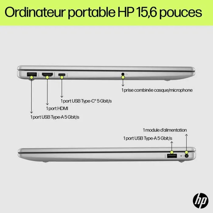 PC Portable HP 15-fd0184nf - Windows 11 - 15,6" FHD IPS - Core 5 120U - RAM 24Go - Stockage 512Go SSD - AZERTY