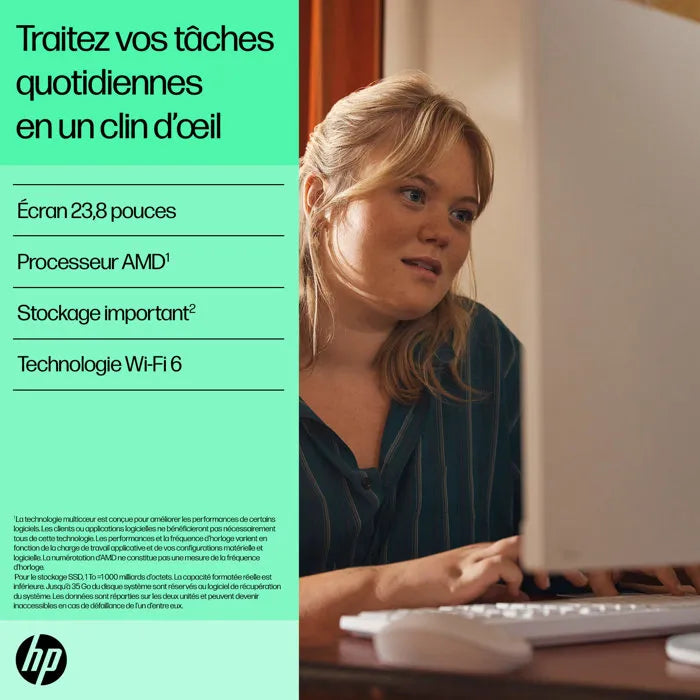 PC Tout-en-un HP 24-cr0089nf - Windows 11 - 23,8" FHD IPS - Ryzen 7 7730U - RAM 16Go - 512Go SSD - Clavier et souris sans fil