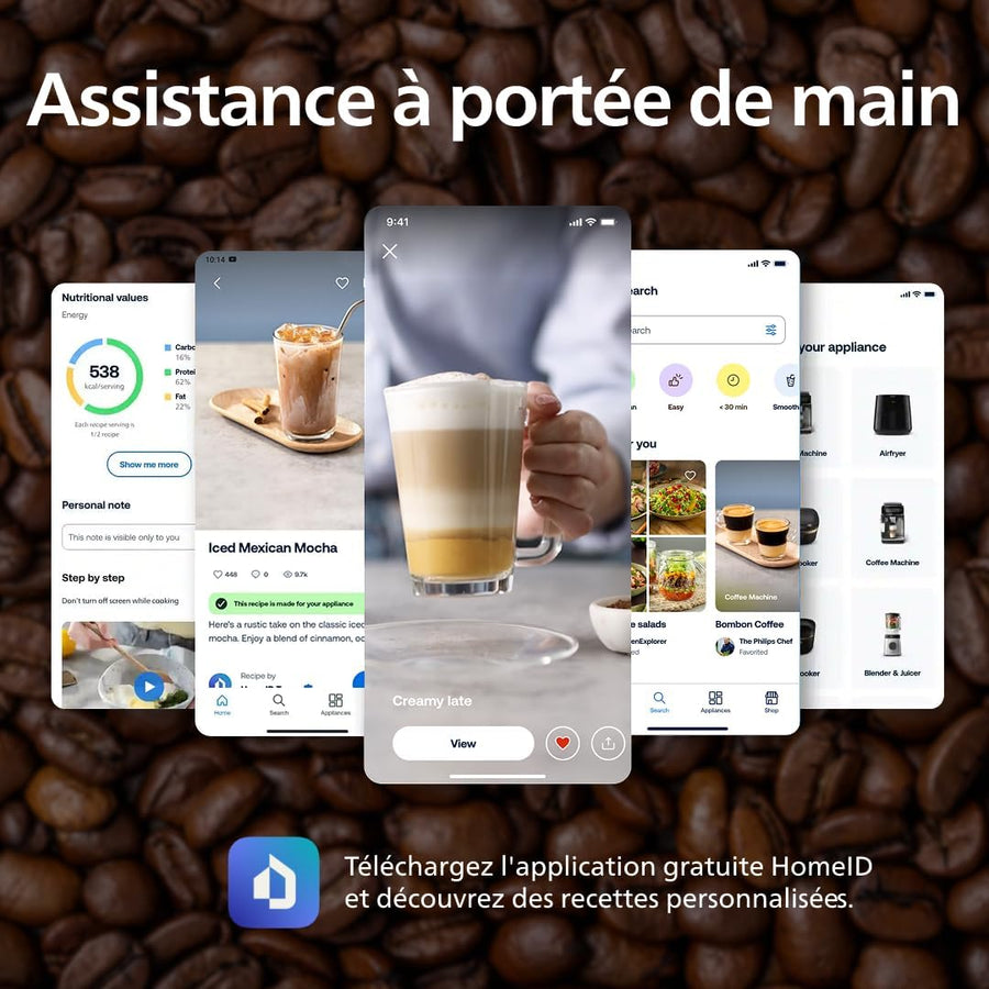 PHILIPS machine à café grain boissons mousseur à lait Noir Expresso broyeur