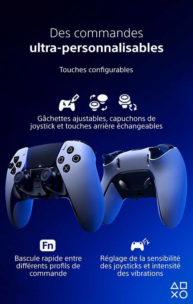 Playstation Sony, Manette 5 DualSense Edge, Sans Fil, Touches Arrière & Joysticks Interchangeables, Gâchettes Réglables, Profils Personnalisables, Compatible PS5/PC, Couleur : Blanche et Noire