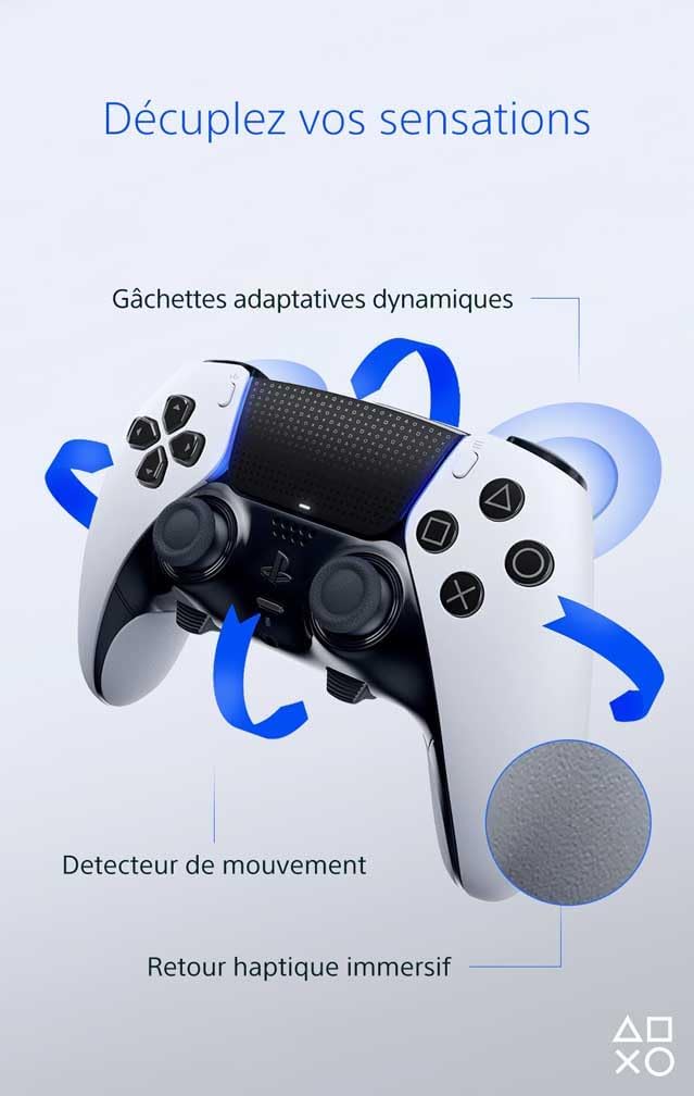 Playstation Sony, Manette 5 DualSense Edge, Sans Fil, Touches Arrière & Joysticks Interchangeables, Gâchettes Réglables, Profils Personnalisables, Compatible PS5/PC, Couleur : Blanche et Noire