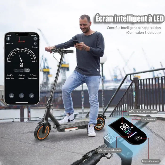 QNQ 8501 Trottinette électrique pliable pour adultes – Puissance maximale 500W/25KM/H | 25-30KM Autonomie