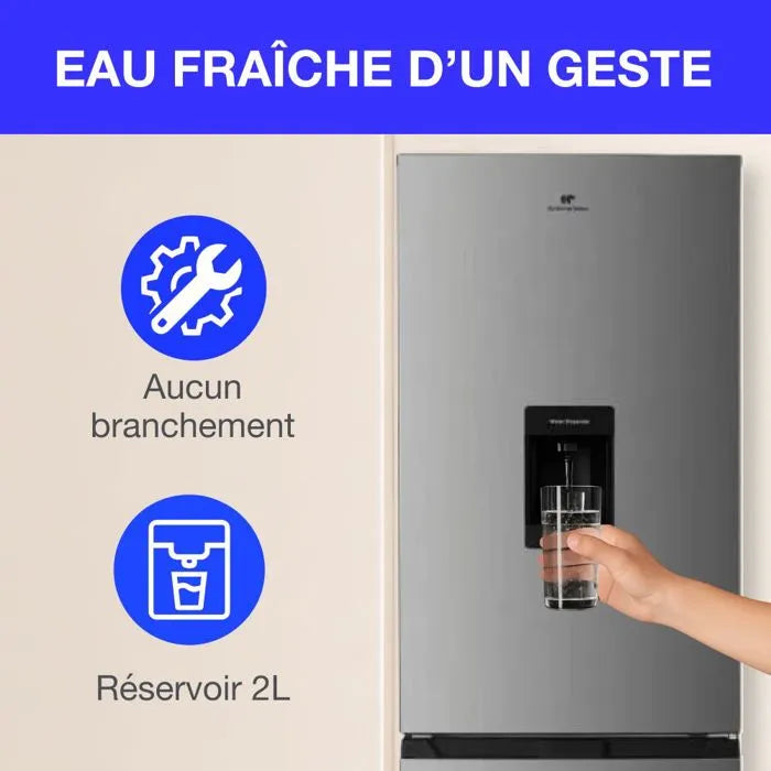 Réfrigérateur congélateur bas 251L - CONTINENTAL EDISON - Total No Frost - Inox - Classe D - L 54 cm x H 180 cm