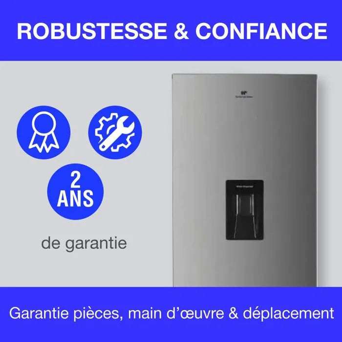 Réfrigérateur congélateur bas 251L - CONTINENTAL EDISON - Total No Frost - Inox - Classe D - L 54 cm x H 180 cm