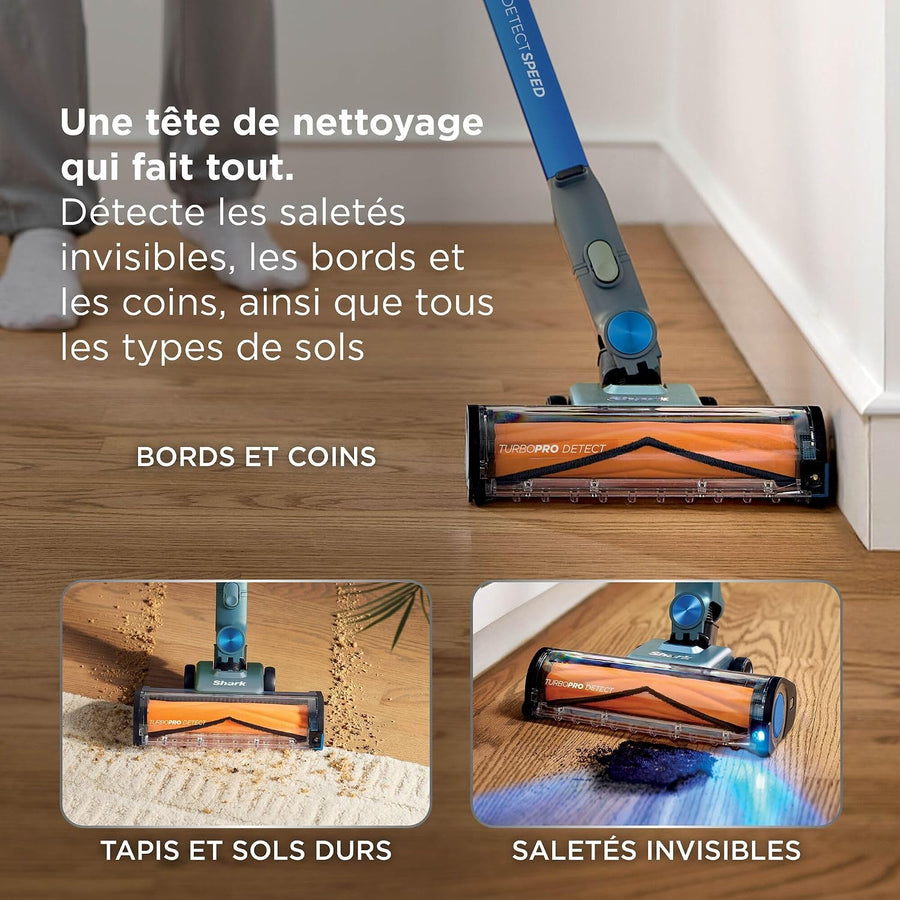 Shark PowerDetect Speed, Aspirateur Balai sans Fil, 60min IA1243FR | Nettoyage en arrière, Filtration anti-allergène HEPA, Jusqu’à 60 min d’autonomie, support mural et suceur plat, Sauge givrée