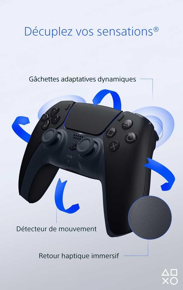 Sony, Manette PlayStation 5 Officielle DualSense, Sans Fil, avec Retour Haptique & Gâchettes Adaptatives, Micro Intégré, Batterie Rechargeable, Compatible PS5/PC, Couleur : Midnight Black