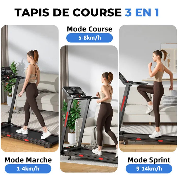 Tapis de course pliable - YEE RUN - 3.0HP - max. 14km/h - Pente manuelle 12% - Charge 150kg