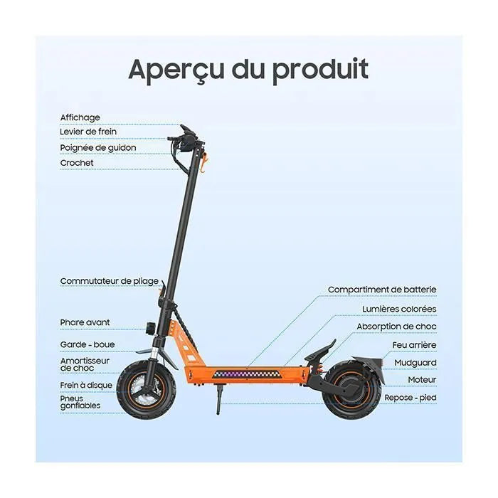 Trottinette Electrique TUNO NT3 1000W Avec APP Vitesse Max. 45km/h Autonomie 35-45km 48V13Ah Pneus 10 Pouces 4 Modes Pliable