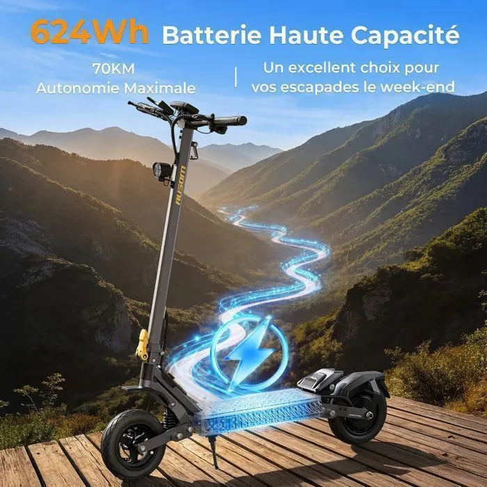 Trottinette Électrique Ausom Gosoul 2 - 10 Pouces - Moteur à Pic 1100W - Autonomie 70km max - Batterie 13Ah - Pente 20%
