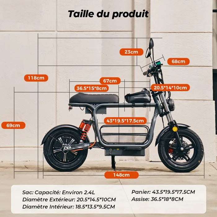 Trottinette électrique iScooter DX5 Avec siège/Panier/Sac-1500W-72 km-4 vitesses-55KM/H-48 V 15,6 Ah-Fonction antivol-Tout terrain