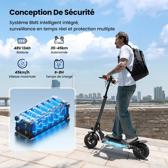 Trottinette Électrique Pliable 10'' AGILERIDE AS-P1, Autonomie 35-45km Trottinette, Batterie 48V 14Ah, Moteur 1000W Scooter