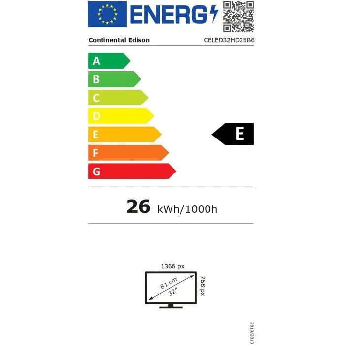 TV LED HD - CONTINENTAL EDISON - 32“ (81 cm) - 2xHDMI - 2xUSB - Noir - CELED32HD25B6